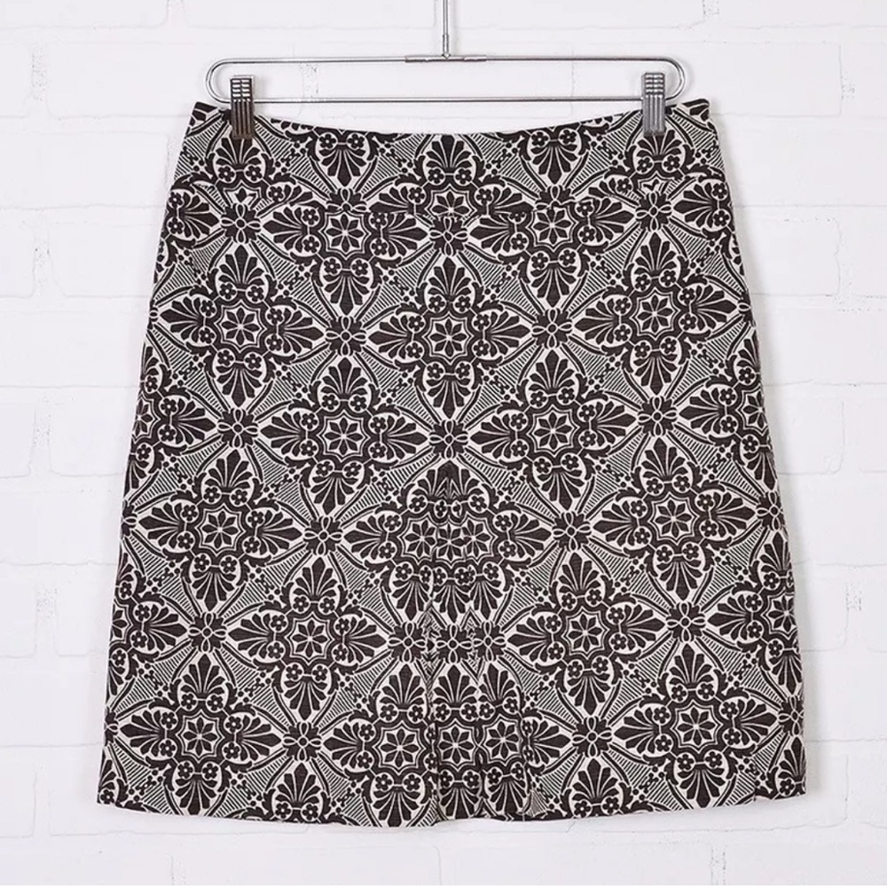 Ann Taylor LOFT Brown Ivory Floral Print Silk Linen Pleated Mini Dress Skirt